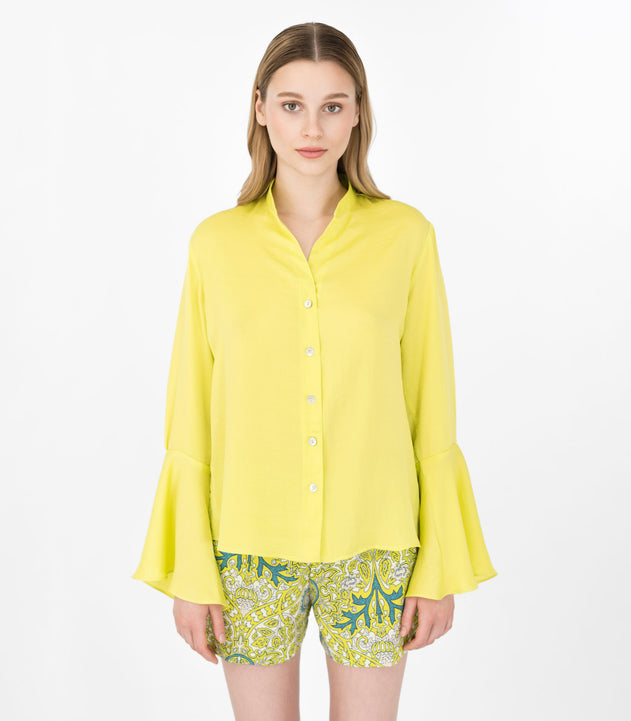 Lime Shirt met Uitlopende Mouwen