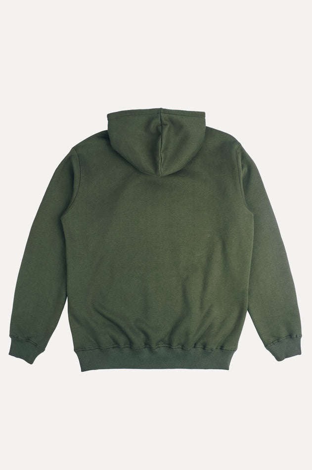 Organische essentiële hoodie donkere olijf