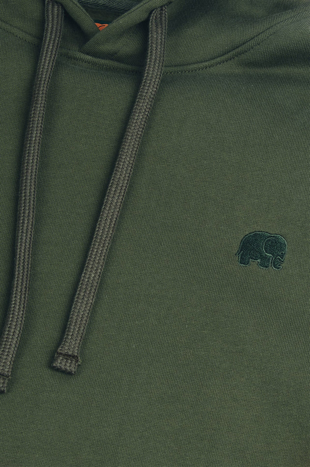 Organische essentiële hoodie donkere olijf