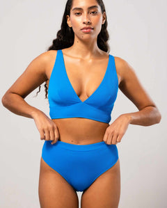 Hoog uitgesneden bikinislip Turquoise Blue Rib