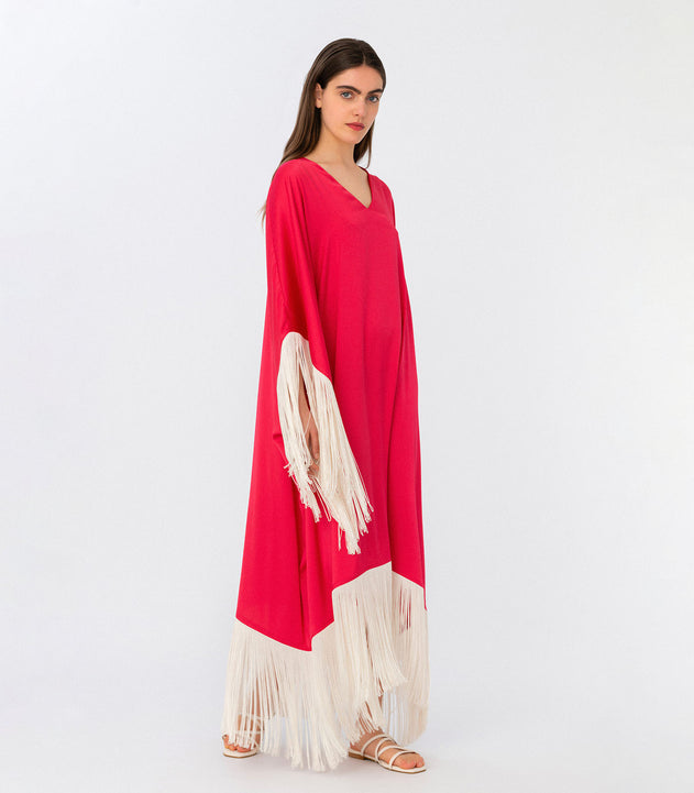 Franjes Zijden Kaftan Jurk