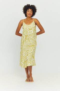 Amaya Printed Midi Dress Celery Green