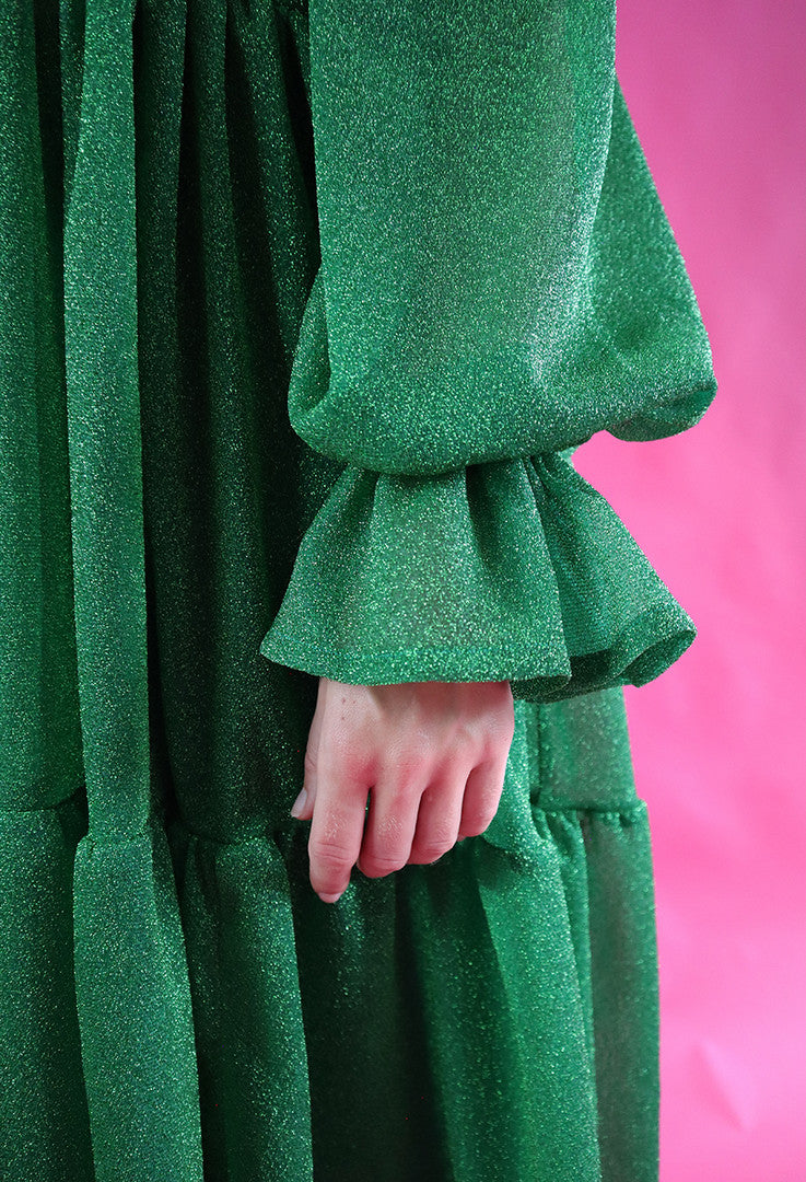 Dishy Dress With Bow Collar Glitter Green