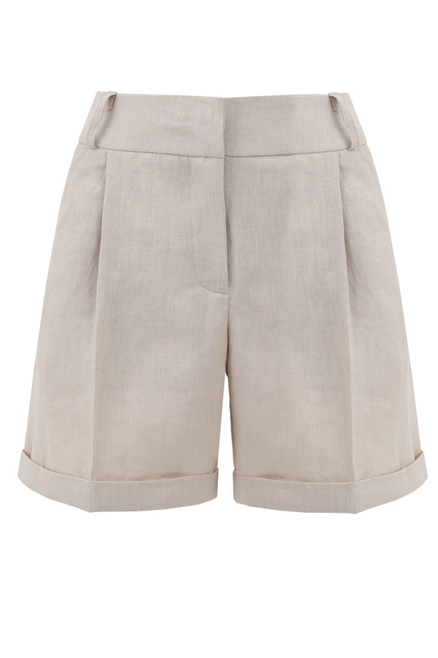Lniane Linnen Korte broek Beige