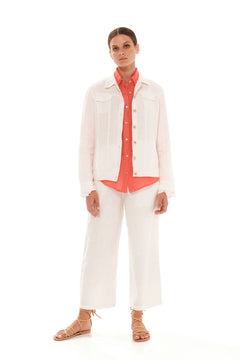 Flap Pocket Linen Jacket White