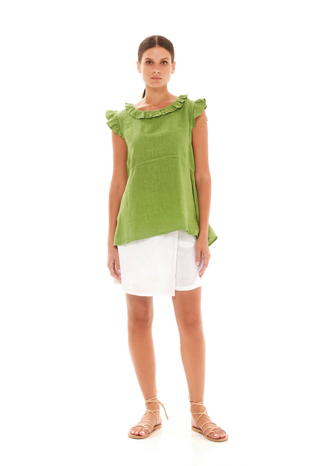 Linen Blouse with Butterfly Sleeve Green