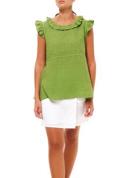 Linen Blouse with Butterfly Sleeve Green