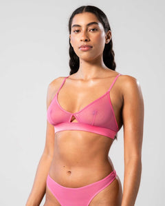 Mesh Cut-Out Triangle Bralette Bubblegum Pink