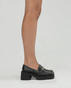 Squared dikke loafers zwarte veganistische damesloafers schoenen