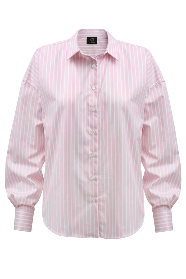Classic Pink Striped Oversize Button-up Shirt Light Pink