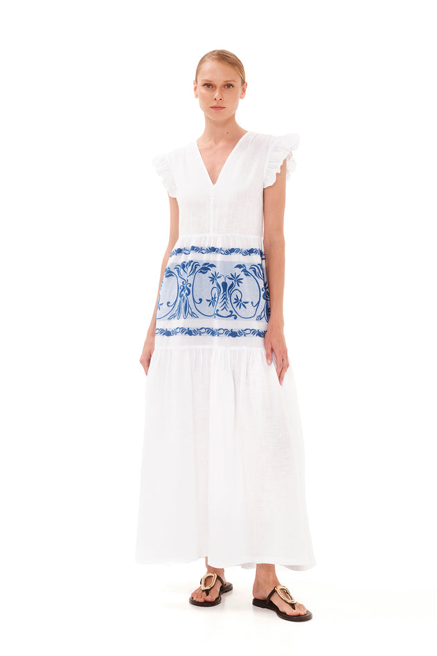 V-Neck Maxi Linen Dress White