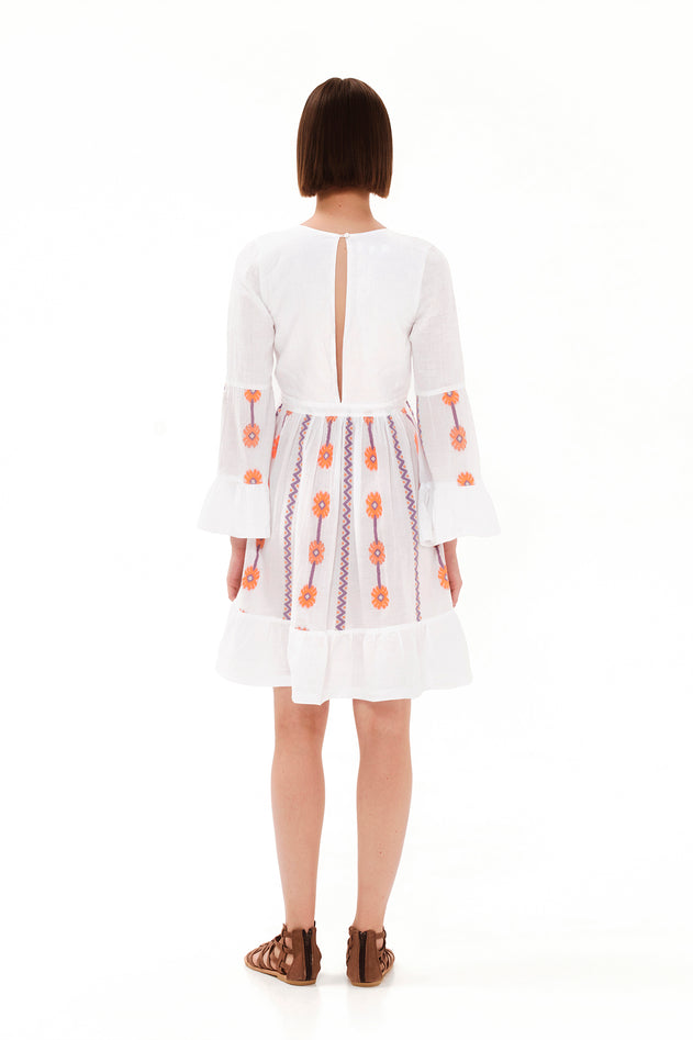 V-Neck Embroidered Cami Dress White