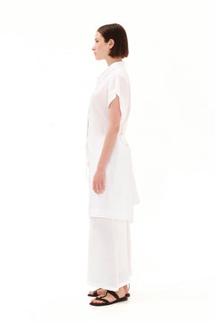 Batwing Sleeve Belted Shirt Dress White