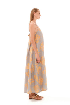 Embroidered Linen Dress Beige/Orange