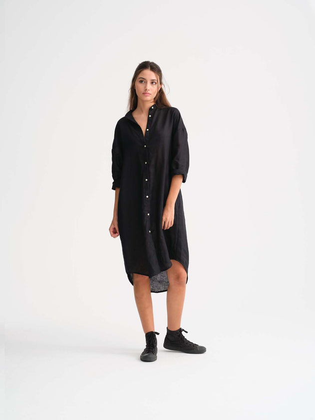 Ovaal shirt jurk biologisch zwarte poplin