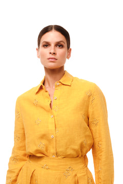 Embroidered Button-up Linen Shirt