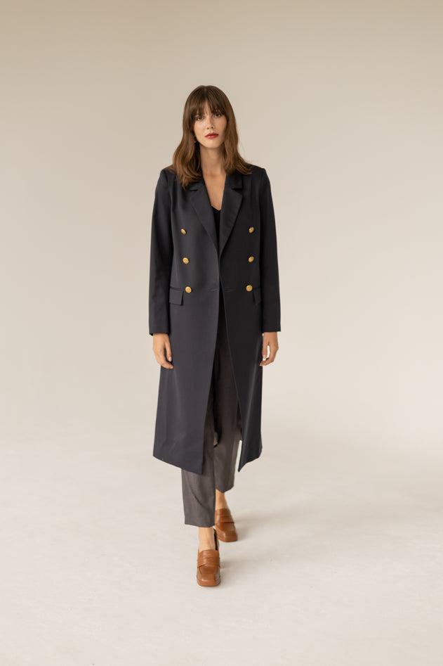 Trench With Gold Buttons Navy Blue