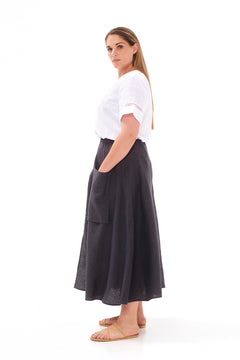 Midi Linen Skirt Dark Grey