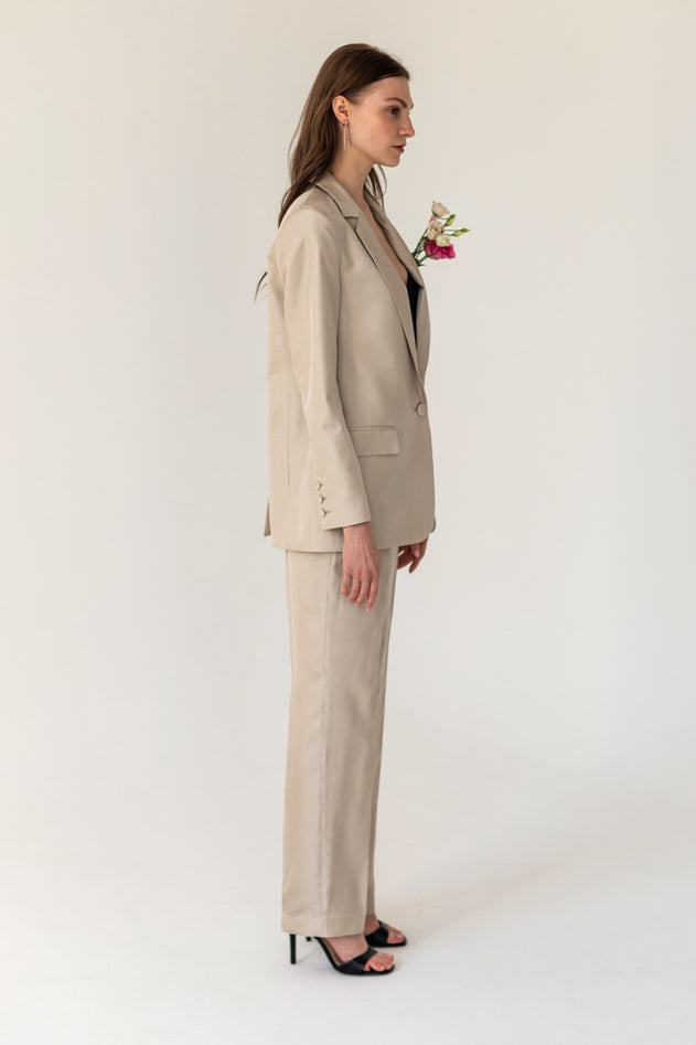 Champagne zijden broek
