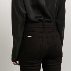 Flared Black Jeans With Matching Stitch Cropped