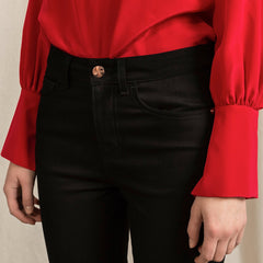 Flared Black Jeans With Matching Stitch Cropped