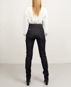 Long Denim Dark Blue & Tabacco Stitch