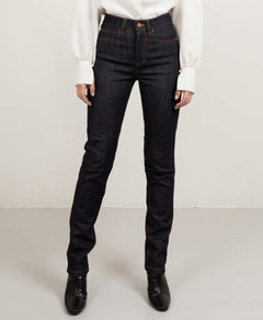 Long Denim Dark Blue & Tabacco Stitch