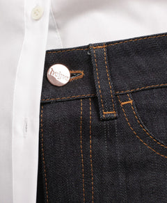 Long Denim Dark Blue & Tabacco Stitch