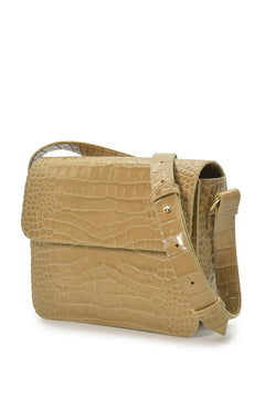 Croco gegraveerde squere lederen schoudertas beige