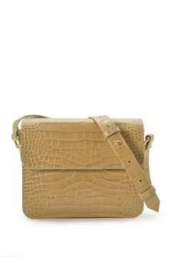 Croco gegraveerde squere lederen schoudertas beige