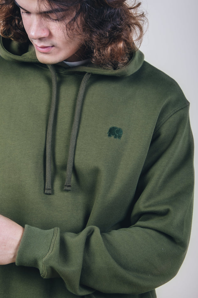 Organische essentiële hoodie donkere olijf