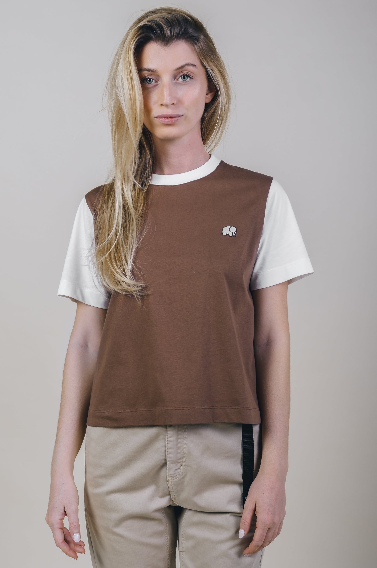 Dames's Color Block T-Shirt Cocoa Brown