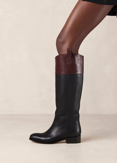 Billie Leather Boots Bicolor Black Burgundy