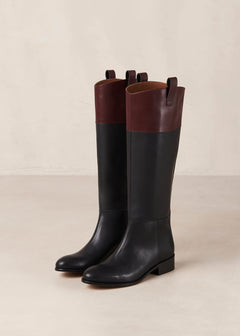 Billie Leather Boots Bicolor Black Burgundy