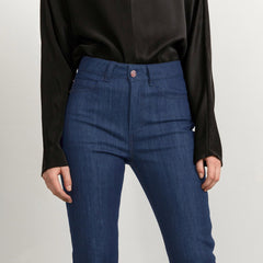 Mid Blue Straight Leg Cropped Denim Matching Stitch