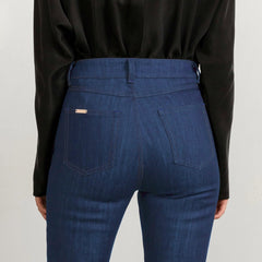 Mid Blue Straight Leg Cropped Denim Matching Stitch