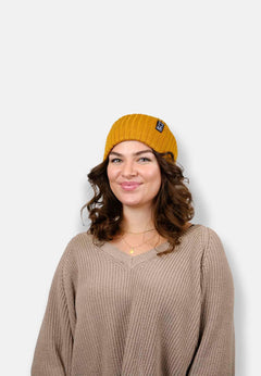 Hoofdverwarming beanie geel