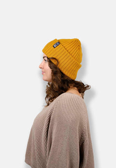 Hoofdverwarming beanie geel