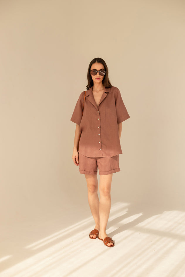 Cassis Linnen Set Licht Chocolade