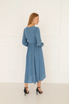 Blauwe zijden maxi -jurk