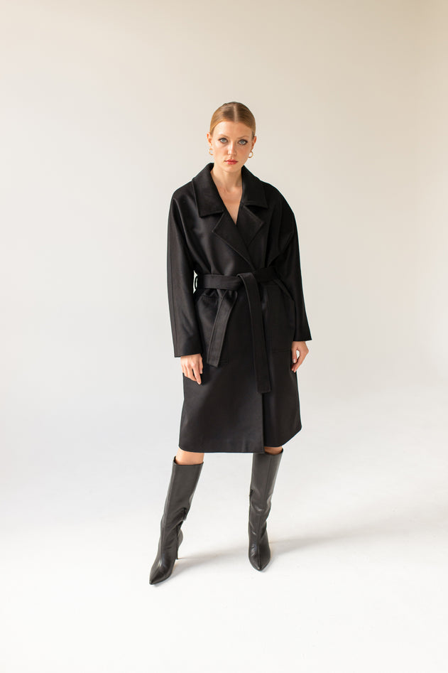 Oversized kasjmier jas zwart