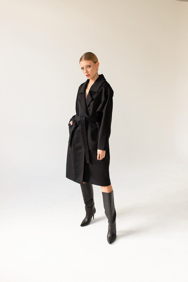 Oversized kasjmier jas zwart