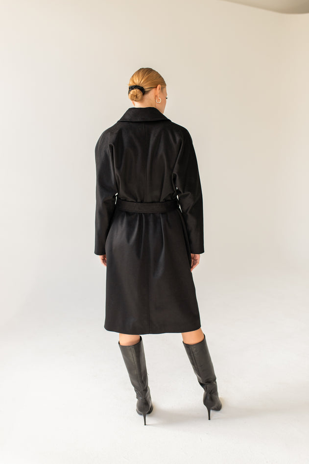 Oversized kasjmier jas zwart