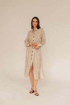 Overhemdjurk Maxi Beige Print