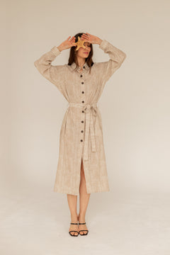 Overhemdjurk Maxi Beige Print