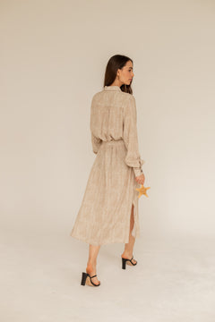 Overhemdjurk Maxi Beige Print