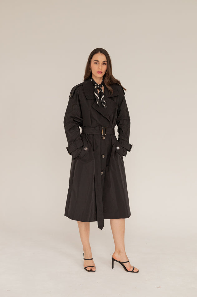 Zwarte oversized trench jas