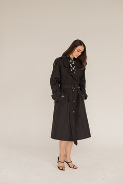 Zwarte oversized trench jas