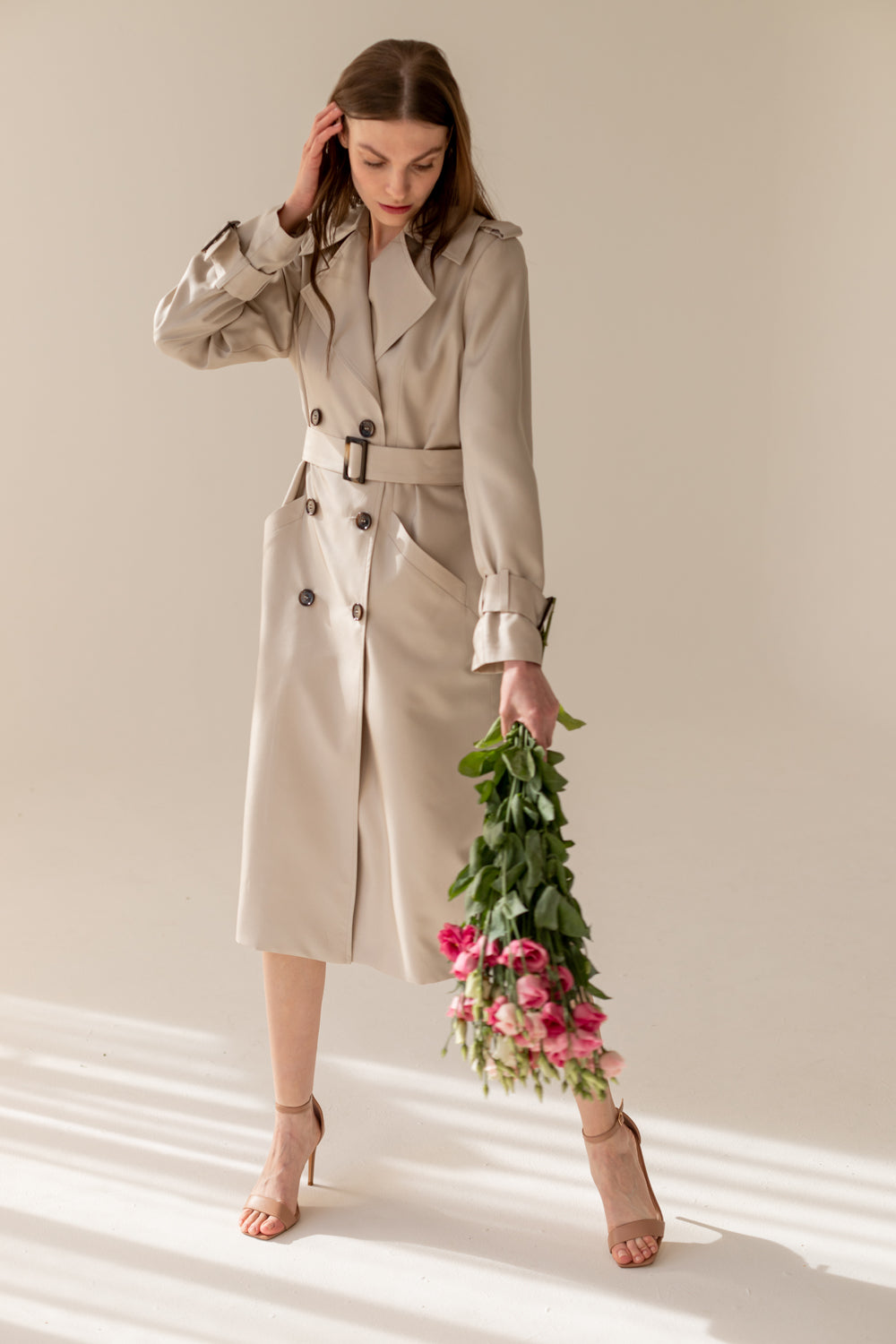Enteliér Zijden Trenchcoat Lichtbeige