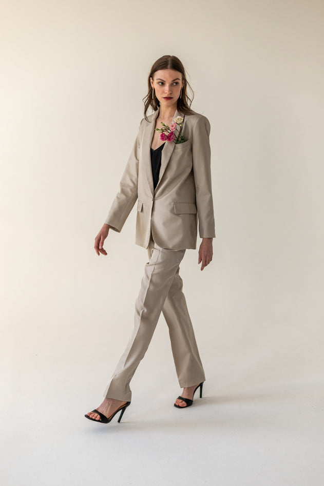 Champagne zijden broek